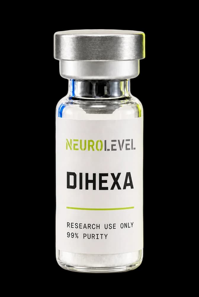 Neurolevel Dihexa research vial, lyophilized powder, applied printed label