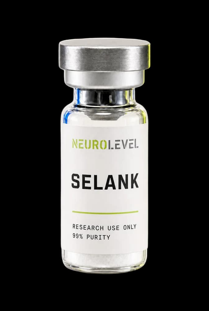 Neurolevel Selank research vial, lyophilized powder, applied printed label